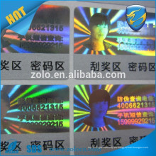 Glossy Waterpoof personalizado holograma rascarse de pegatinas con función anti-falsa